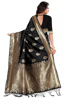 Black Woven Silk Blend Saree With Blouse