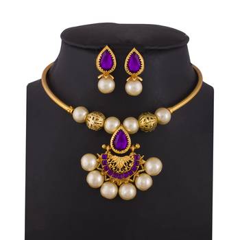 Piah Fashion Alloy  Necklace Set jewellery For Women(Gold) 1