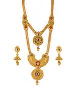 ?Piah fashion marvelous Gold Plated Traditional Long two step heart shape  Necklace Set For Womens And Girls