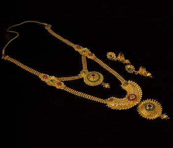 ?Piah fashion marvelous Gold Plated Traditional Long two step heart shape  Necklace Set For Womens And Girls 2