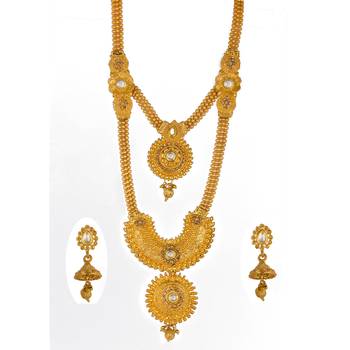 ?Piahfashion Gold Plated Traditional Long two step heart shape  Necklace Set For Womens And Girls 2