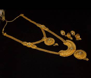 ?Piahfashion Gold Plated Traditional Long two step heart shape  Necklace Set For Womens And Girls 3