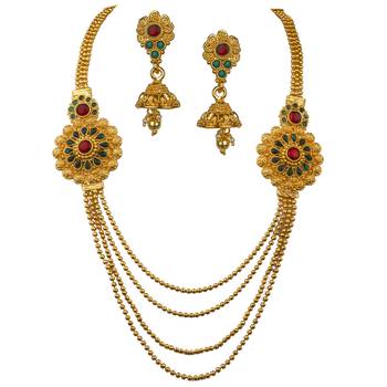 Piah Fashion Antique Traditional Temple Style Gold Necklace Set for Women and girls 1