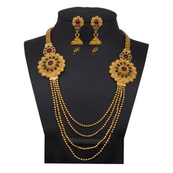 Piah Fashion Antique Traditional Temple Style Gold Necklace Set for Women and girls 2