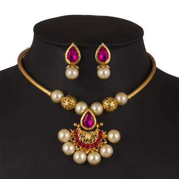 Piah Fashion Alloy  Necklace Set jewellery For Women(Gold) 2