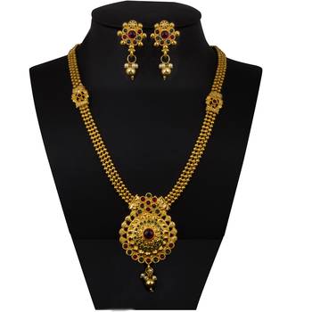 Piah Fashion Green Maroon Long Necklace Set With Earring 1