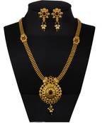 Piah Fashion Green Maroon Long Necklace Set With Earring