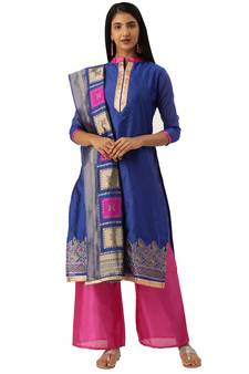 Royal-blue weaved banarasi silk salwar