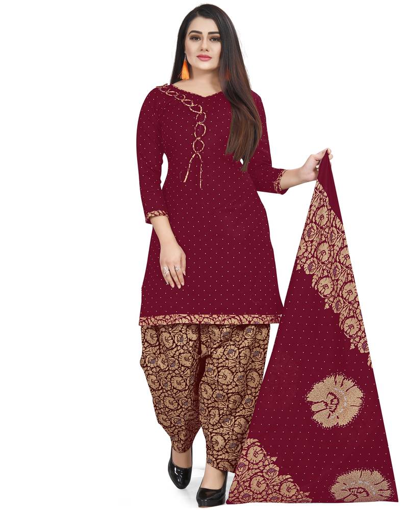 Maroon printed cotton salwar