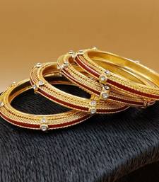 Antique Gold Plated With Red Glass & Stone Studded  Bangle For Women (Set Of 4 )