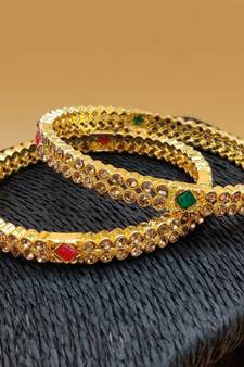 Gold Plated  With Stone Studded Bangles Set of 2 For Women's