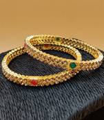 Gold Plated  With Stone Studded Bangles Set of 2 For Women's