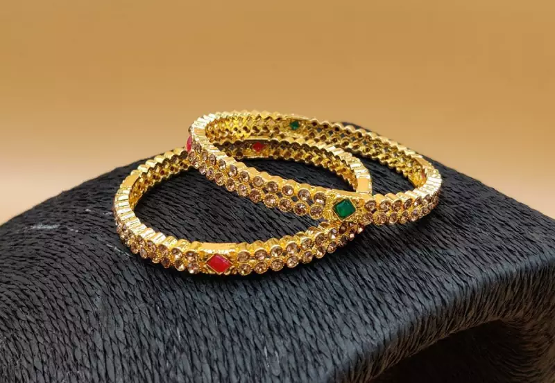 Gold Plated  With Stone Studded Bangles Set of 2 For Women's