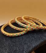 Gold Plated With Green Meenakari Painted Bangles Set of 4 For Women