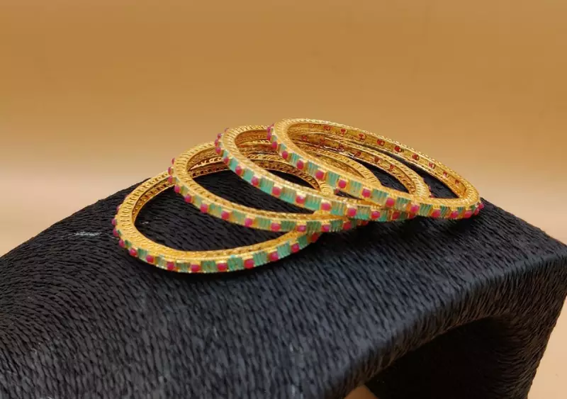 Gold Plated With Green Meenakari Painted Bangles Set of 4 For Women