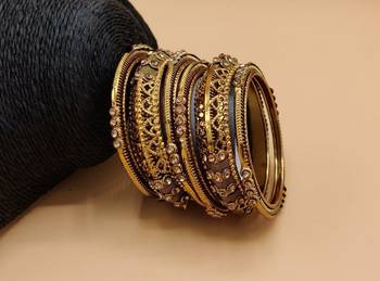 Classic Antique Look Studded Pearl Traditional Bangles Set For Women And Girl's 1