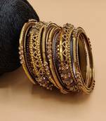 Classic Antique Look Studded Pearl Traditional Bangles Set For Women And Girl's