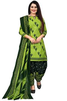Parrot-green printed cotton salwar