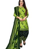 Parrot-green printed cotton salwar