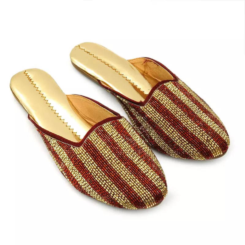 Gold and Red Mules Jutis For Women