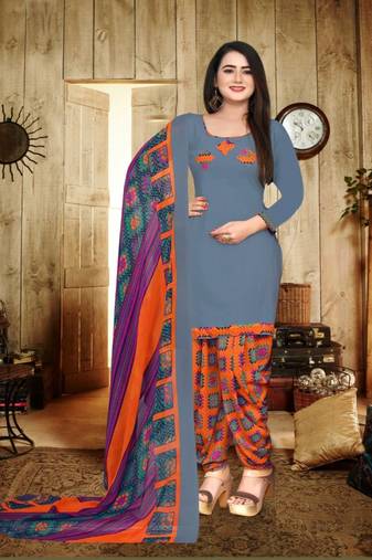 grey synthetic unstitched dress materials