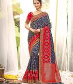 Multicolor embroidered silk saree with blouse