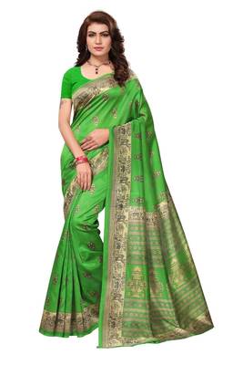 green artsilk abstract print  sarees 1