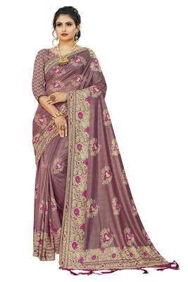 peach artsilk floralprint  sarees 1