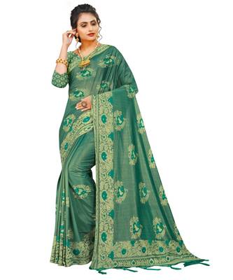 green artsilk floralprint  sarees 1
