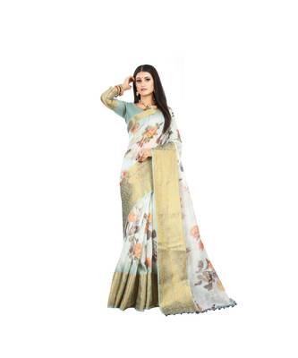 blue artsilk floralprint  sarees 2