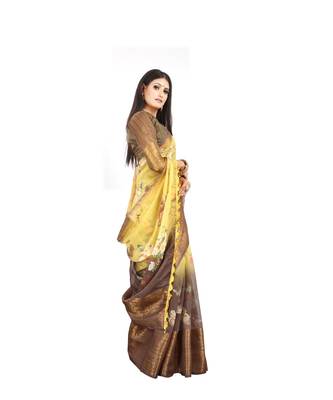 yellow artsilk floralprint  sarees 2