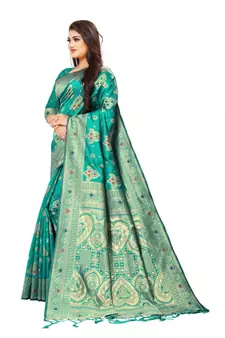 teal green  art silk with  zari work  sarees