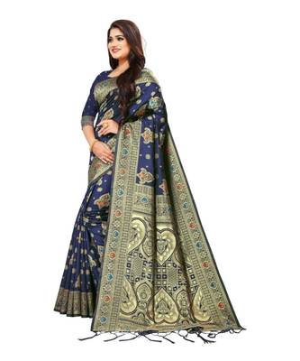 blue artsilk zariwork  sarees 1