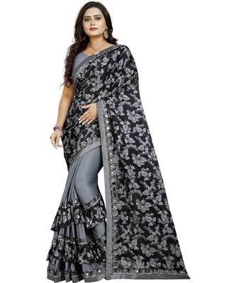Grey Lycra Saree Floral Print Saree For Women 1