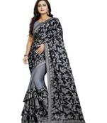 Grey Lycra Saree Floral Print Saree For Women