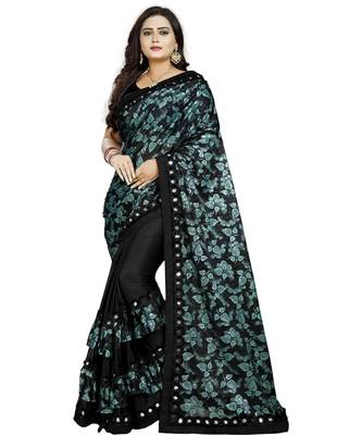 Green Lycra Saree Floral Print Saree For Women 1