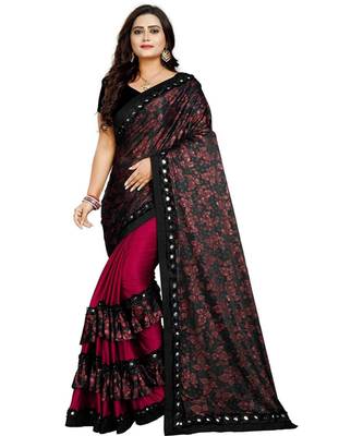 Pink Lycra Saree Floral Print Saree For Women 1