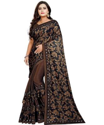 brown artsilk floralprint  sarees 1