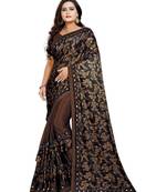 brown artsilk floralprint  sarees