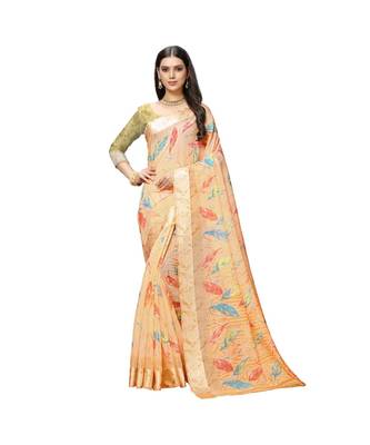 orange cotton floralprint  sarees 1