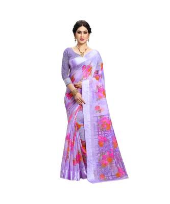 purple cotton floralprint  sarees 1