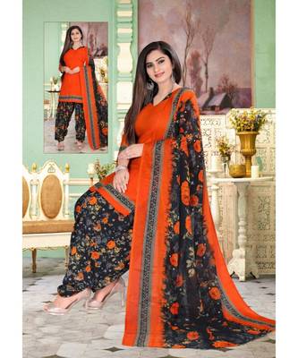orange synthetic unstitched  dress materials 1