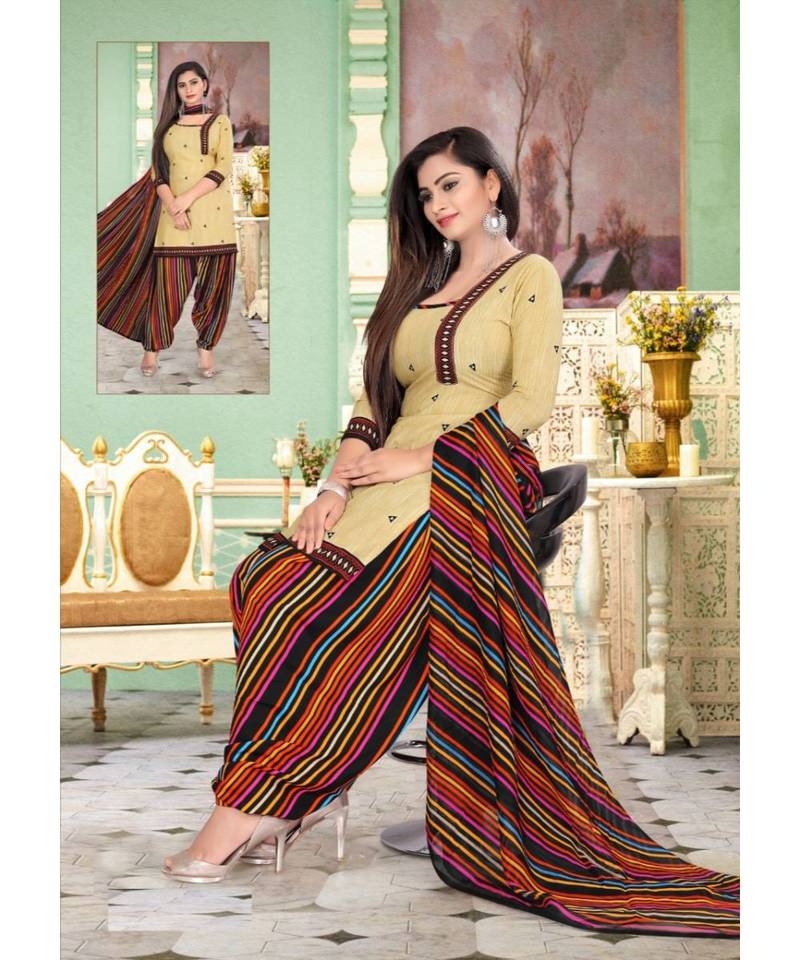 beige synthetic unstitched dress materials