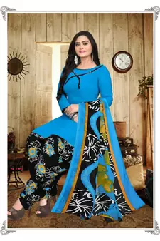 blue synthetic unstitched dress materials