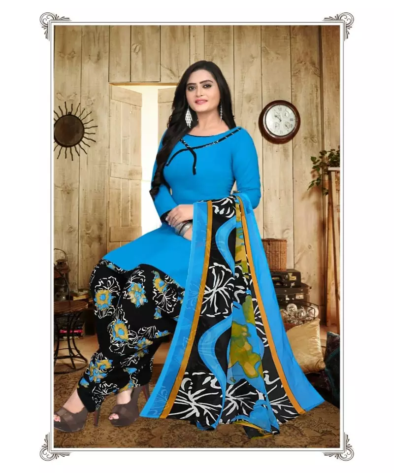 blue synthetic unstitched dress materials
