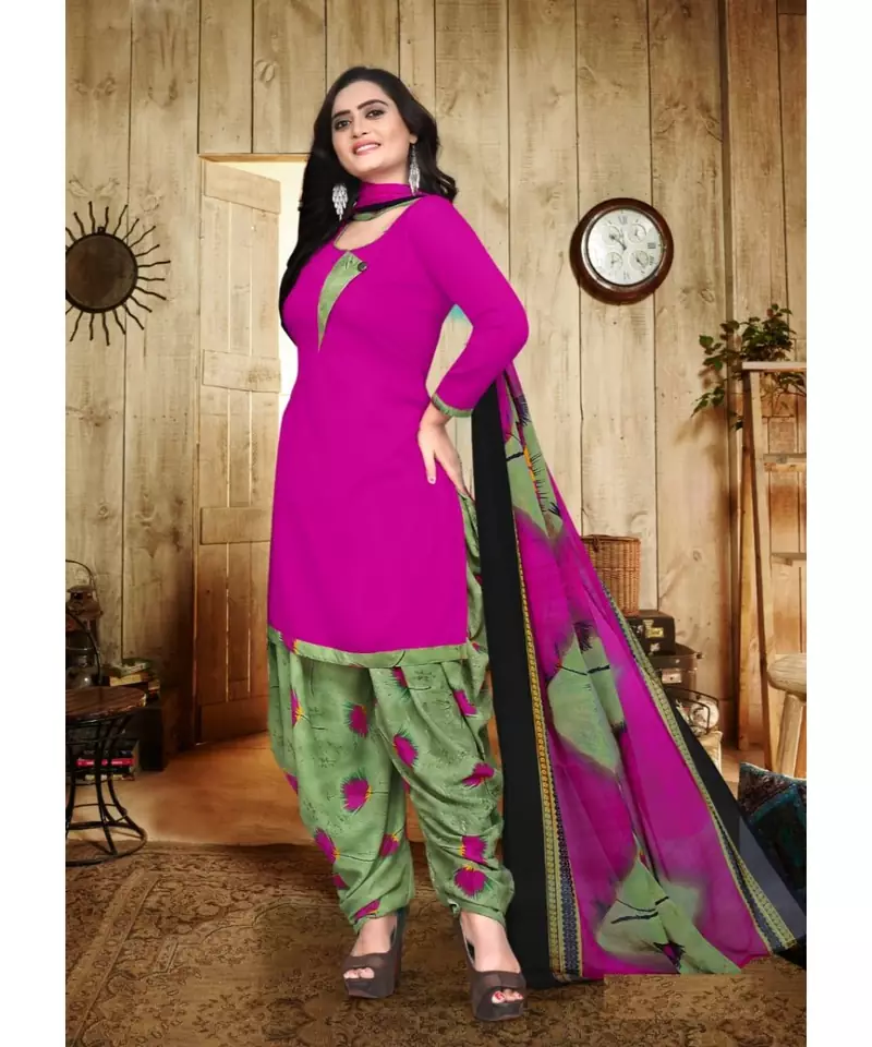 pink unstitched synthetic dress material
