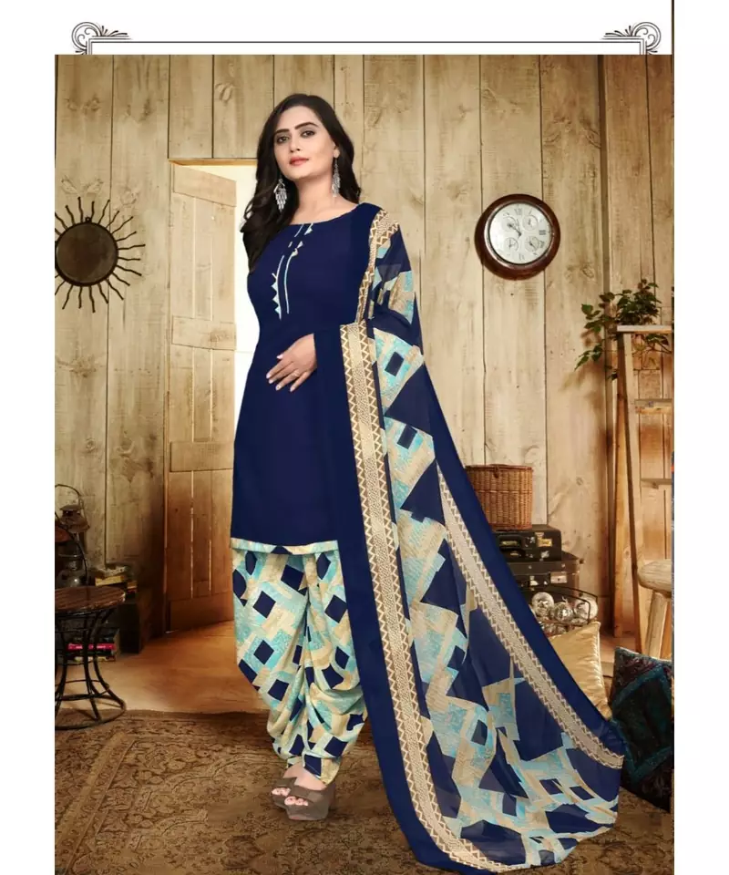 blue unstitched synthetic dress material