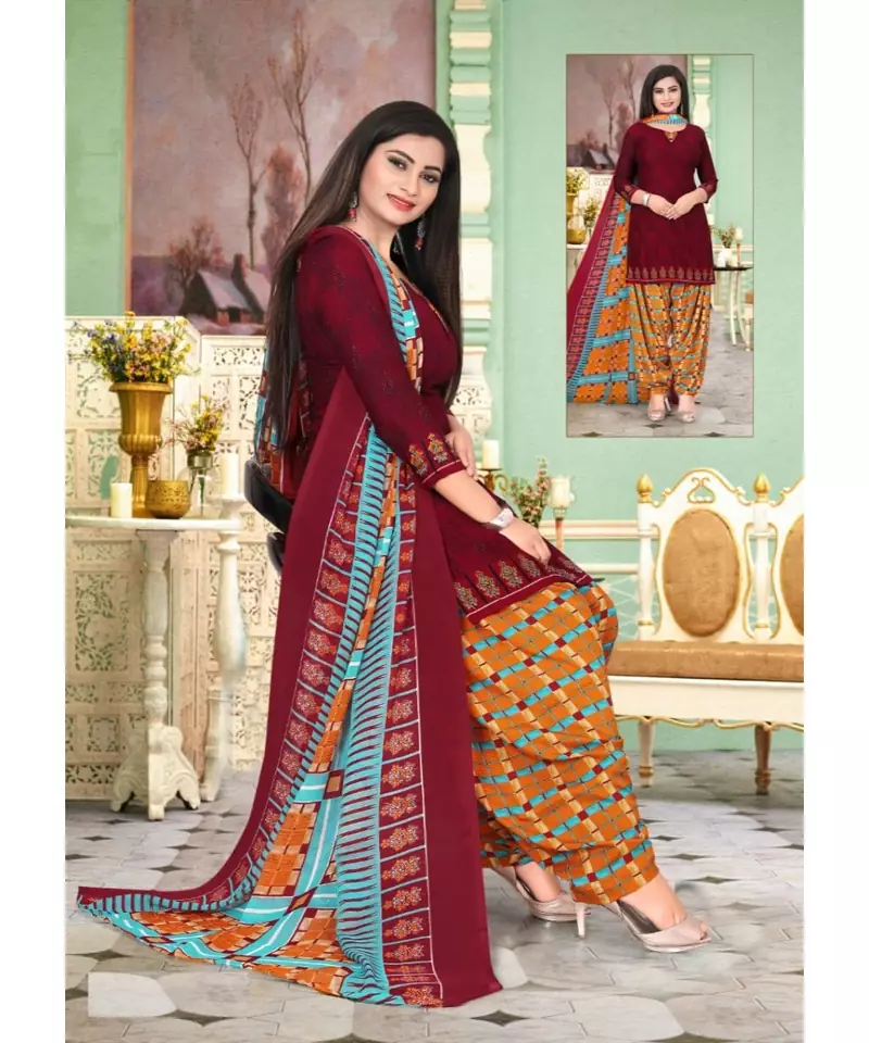 red unstitched synthetic dress material