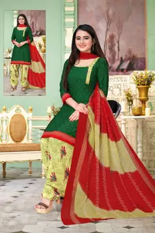 green unstitched synthetic dress material