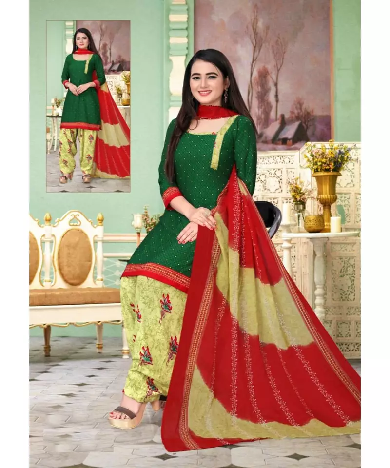 green unstitched synthetic dress material